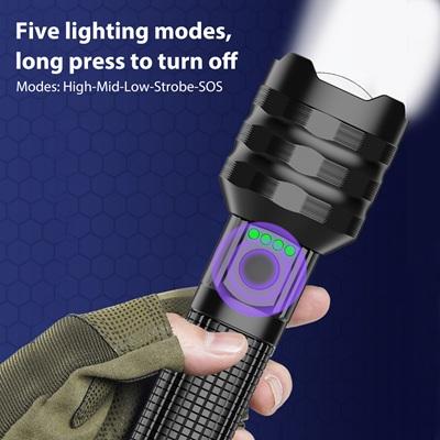 Tactical Flashlight High Power Industrial Tactical 21700 Rechargeable Battery Flashlights White Laser Flashlight